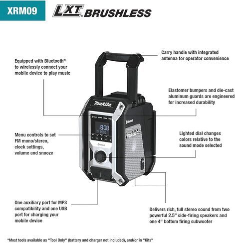 ماكيتا XRM09B 18V LXT / 12V max CXT ليثيوم أيون راديو موقع عمل بلوتوث لاسلكي، أداة فقط، أسود in Kuwait