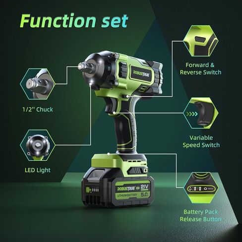 مفتاح ربط تأثير لاسلكي قوي 1/2 بوصة، عزم دوران عالي 737 قدم رطل (1000 نيوتن متر) مفتاح ربط تأثير بدون فرش، مسدس تأثير بطارية 5.0 أمبير مع 2600 دورة في الدقيقة، شاحن واحد، 4 مقابس، مفتاح ربط كهربائي لشاحنة السيارة in Kuwait