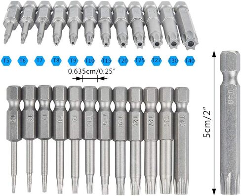 11 Pack Torx Head Screwdriver Bit Set,DanziX 1/4 inch Hex Shank T-6-T40 S2 Steel 3 Inch Long Security Tamper Proof Screwdriver Drill Tool Kit with 1 Manual Handle in Saudi Arabia
