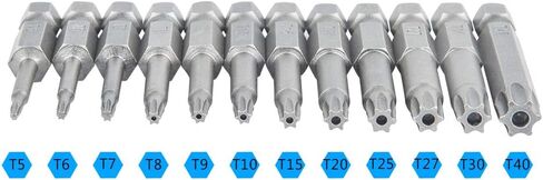 11 Pack Torx Head Screwdriver Bit Set,DanziX 1/4 inch Hex Shank T-6-T40 S2 Steel 3 Inch Long Security Tamper Proof Screwdriver Drill Tool Kit with 1 Manual Handle in Saudi Arabia