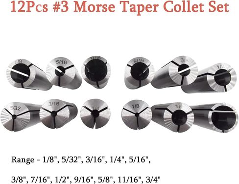 kimllier 12Pcs 3 Morse Taper Collet Set 1/8 - 3/4Inch with 3/8 Inch -16 Threaded Back for Drawbar Fit for Machining Turning (MT3 3MT) in Saudi Arabia