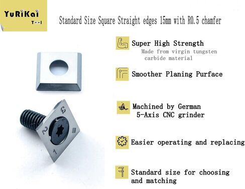 YURIKAI قاطع كربيد مربع 14 مم إدراج سكاكين حلزونية من الكربيد الخشبي 14 × 14 × 2 مم مع مسامير لسكاكين مخرطة الخشب ذات الرأس الحلزوني والحلزوني وأداة النجارة DIY 10 قطع in Kuwait