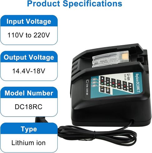 DC18RC 18V شاحن استبدال البطارية متوافق مع ماكيتا 14.4V-18V LXT بطارية ليثيوم أيون BL1815 BL1830 BL1840 BL1845 BL1850 BL1860 in Saudi Arabia