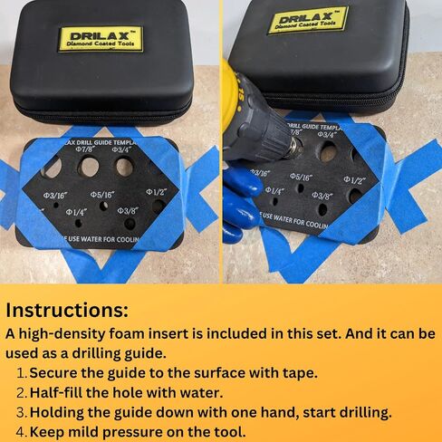 Drilax Diamond Drill Bit 10 Pieces Set 5/32 3/16 1/4 5/16 3/8 1/2 5/8 3/4 7/8 1 Inch Ceramic Porcelain Tile Glass Granite Quartz Slate Bottle Lamps Template Guide Included in Saudi Arabia