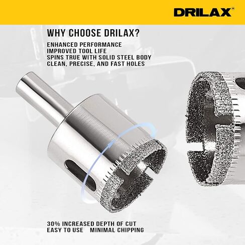 Drilax Diamond Drill Bit 10 Pieces Set 5/32 3/16 1/4 5/16 3/8 1/2 5/8 3/4 7/8 1 Inch Ceramic Porcelain Tile Glass Granite Quartz Slate Bottle Lamps Template Guide Included in Saudi Arabia