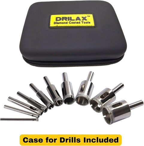 Drilax Diamond Drill Bit 10 Pieces Set 5/32 3/16 1/4 5/16 3/8 1/2 5/8 3/4 7/8 1 Inch Ceramic Porcelain Tile Glass Granite Quartz Slate Bottle Lamps Template Guide Included in Saudi Arabia