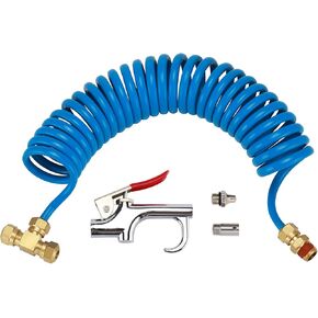 AIRTOON Heavy Duty Truck Air Seat Blow Gun Kit, Lever Air Blow Gun with 2 Nozzle Tips, 1/4 Inch NPT X 11.5 Feet Nylon Coil Air Hose. Air Duster Blow Gun, Dust Cleaner with Nozzles, Blue in Saudi Arabia