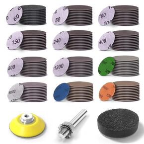 2 Inch Sanding Disc 120 Pcs Wet Dry Hook and Loop Sandpaper Pads Kit 60-10000 Grits 1/4 in Backer Plate and Foam Buffering Pad for Wood, Metal, Car, Drywall, Drill Grinder Rotary Tools Attachment in Kuwait