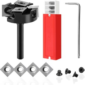 CNC Spoilboard Surfacing Router Bit, 1/4" Shank 1-3/8"Cutting Diameter, 2+2 Inserts Cutter, Slab Flattening Router, 4 Additional Replaceable Carbide Inserts in Kuwait
