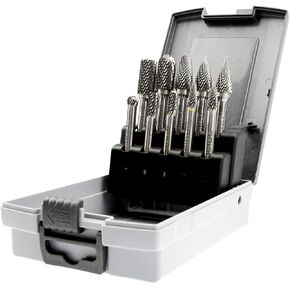 Carbide Burrs Set 1/4 Inch Shank Double Cut Solid Carbide Rotary Burr Set for Die Grinder Drill, Metal Carving, Polishing, Engraving, Drilling(10pcs)