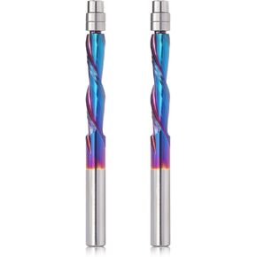 2PCS UP Cut Spiral Flush Trim Router Bit,1/4 Inch Shank 1-1/8 Inch Cutting Length Extra Long 3 Inch OVL,Carbide CNC Router Bit with Nano Coated for Triming in Kuwait