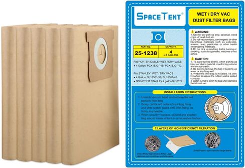 3 Pack Vacuum Filter Bags compatible with Stanley and PorterCable 4 Gallon Wet Dry Vacuum, Part # 25-1238 in Kuwait