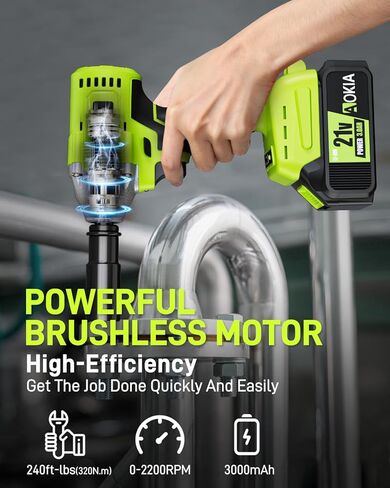 مفتاح ربط كهربائي لاسلكي من أوكيا - 1/2 بوصة، 21 فولت، محرك تأثير بدون فرش، أقصى عزم دوران 240 قدم - رطل (320 نيوتن متر)، مسدس تأثير مع بطارية ليثيوم أيون 3.0 أمبير وشاحن سريع، 3 قطع مقابس تأثير لمنزل السيارة in Kuwait
