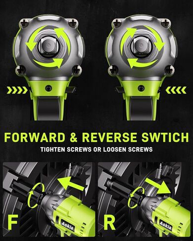 مفتاح ربط كهربائي لاسلكي من أوكيا - 1/2 بوصة، 21 فولت، محرك تأثير بدون فرش، أقصى عزم دوران 240 قدم - رطل (320 نيوتن متر)، مسدس تأثير مع بطارية ليثيوم أيون 3.0 أمبير وشاحن سريع، 3 قطع مقابس تأثير لمنزل السيارة in Kuwait