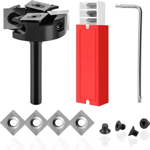 CNC Spoilboard Surfacing Router Bit, 1/4" Shank 1-3/8"Cutting Diameter, 2+2 Inserts Cutter, Slab Flattening Router, 4 Additional Replaceable Carbide Inserts in Kuwait