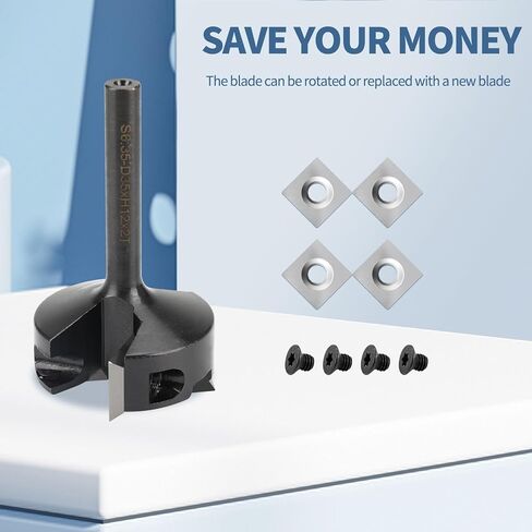 CNC Spoilboard Surfacing Router Bit, 1/4" Shank 1-3/8"Cutting Diameter, 2+2 Inserts Cutter, Slab Flattening Router, 4 Additional Replaceable Carbide Inserts in Kuwait