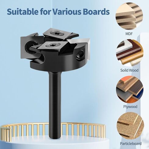 CNC Spoilboard Surfacing Router Bit, 1/4" Shank 1-3/8"Cutting Diameter, 2+2 Inserts Cutter, Slab Flattening Router, 4 Additional Replaceable Carbide Inserts in Kuwait