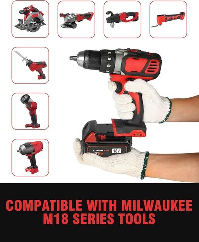 قطعتان بديلتان من Bslite لبطارية Milwaukee M18 6.0Ah 48-11-1862 متوافقة مع أدوات بطارية Milwaukee M18 والشاحن (أسود) in Kuwait