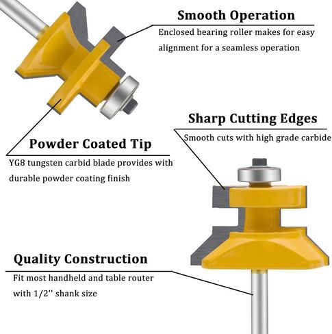 LEATBUY 43 PCS Router Bit Set 1/2-Inch Shank, Panel Cabinet Door Router Bits, Woodworking Wood Cutter, Wood Carbide Groove Tongue Milling Tool(1/2 Side) in Saudi Arabia