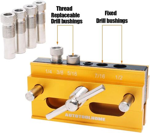 AUTOOLHOME Gold Centering Diggeling Jigig Kit 2 "6 قطع دليل الحفر مجموعة بطانات قابل للتعديل العرض الخشب مسمار الرجيج الخشب أدوات مفصل النجارة in Kuwait