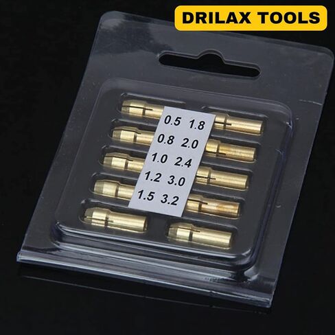 Collet Set Compatible with Dremel Rotary Tool 10 PCS Brass Sizes 3.2mm 3mm 2.4mm 2mm 1.8mm 1.5mm 1.2mm 1.0mm 0.8mm 0.5mm 480 481 482 483 in Saudi Arabia