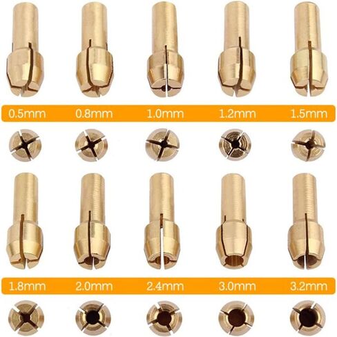 Collet Set Compatible with Dremel Rotary Tool 10 PCS Brass Sizes 3.2mm 3mm 2.4mm 2mm 1.8mm 1.5mm 1.2mm 1.0mm 0.8mm 0.5mm 480 481 482 483 in Saudi Arabia