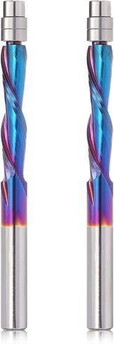 2PCS UP Cut Spiral Flush Trim Router Bit,1/4 Inch Shank 1-1/8 Inch Cutting Length Extra Long 3 Inch OVL,Carbide CNC Router Bit with Nano Coated for Triming in Saudi Arabia