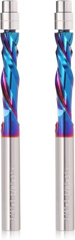 2PCS UP Cut Spiral Flush Trim Router Bit,1/4 Inch Shank 1-1/8 Inch Cutting Length Extra Long 3 Inch OVL,Carbide CNC Router Bit with Nano Coated for Triming in Kuwait