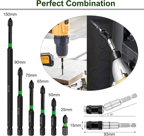 14PC Magnetic Screwdriver Bit Set, Impact Phillips Drill Bit with Magnetic Bit Holder, S2 Alloy Steel Anti-Slip Long Drill Bits 1/4 Hex Shank Cross Impact Driver Bit for Power Drilling (25-150mm) in Kuwait