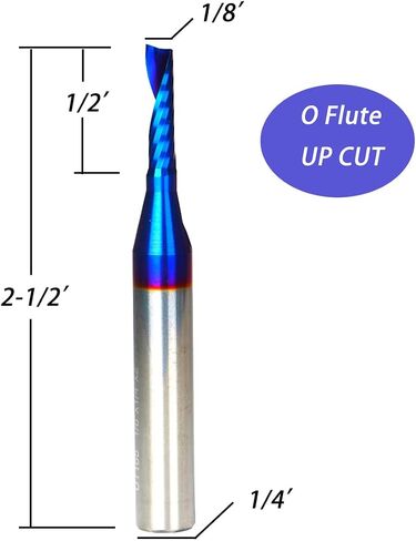 Ruhi UO110 O Flute Spiral Router Bit 1/8 Inch Cutting Diameter 1/4 Inch Shank with Coating Acrylic Metal CNC Milling Cutter in Kuwait