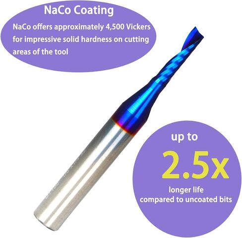 Ruhi UO110 O Flute Spiral Router Bit 1/8 Inch Cutting Diameter 1/4 Inch Shank with Coating Acrylic Metal CNC Milling Cutter in Kuwait