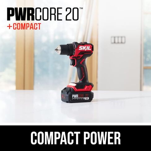 SKIL PWR CORE 20 Brushless 20V Drill Driver & Impact Driver Kit, Includes 2.0Ah Lithium Battery and PWR JUMP Charger - CB743701, Red in Saudi Arabia