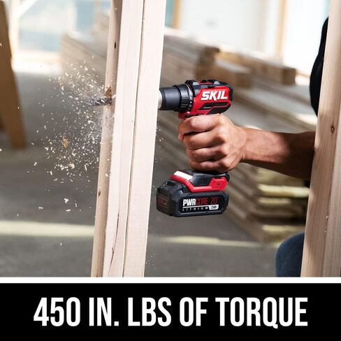 SKIL PWR CORE 20 Brushless 20V Drill Driver & Impact Driver Kit, Includes 2.0Ah Lithium Battery and PWR JUMP Charger - CB743701, Red in Saudi Arabia
