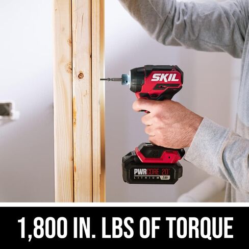 SKIL PWR CORE 20 Brushless 20V Drill Driver & Impact Driver Kit, Includes 2.0Ah Lithium Battery and PWR JUMP Charger - CB743701, Red in Saudi Arabia