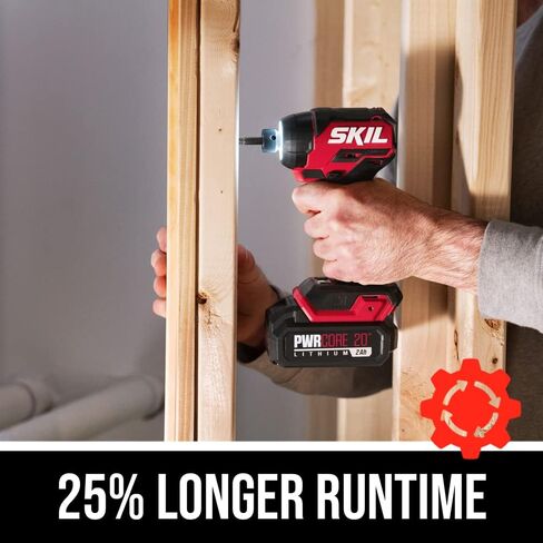 SKIL PWR CORE 20 Brushless 20V Drill Driver & Impact Driver Kit, Includes 2.0Ah Lithium Battery and PWR JUMP Charger - CB743701, Red in Saudi Arabia