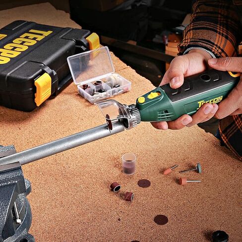 TECCPO Rotary Tool Kit 1.8 amp, 10000-40000RPM Power Wood Carving Tools with Universal Keyless Chuck and Flex Shaft, 6 Variable Speed- 6 Attachments & 196 Accessories Perfect for Crafting and DIY in Kuwait