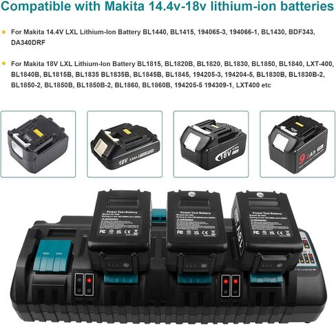 يتوهم شراء 4-ميناء 18V DC18SF شاحن سريع مع منفذ USB مزدوج متوافق مع ماكيتا 14.4V 18V LXT ليثيوم أيون BL1830 BL1840 BL1850 BL1860 BL1815 BL1430، استبدال ماكيتا DC18SF DC18RC DC18RD DC18RA in Saudi Arabia