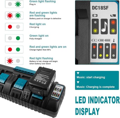 يتوهم شراء 4-ميناء 18V DC18SF شاحن سريع مع منفذ USB مزدوج متوافق مع ماكيتا 14.4V 18V LXT ليثيوم أيون BL1830 BL1840 BL1850 BL1860 BL1815 BL1430، استبدال ماكيتا DC18SF DC18RC DC18RD DC18RA in Saudi Arabia