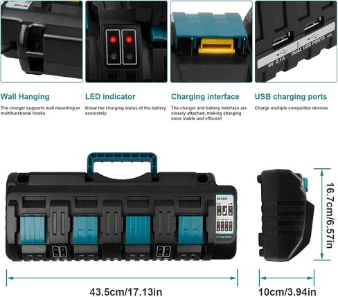 يتوهم شراء 4-ميناء 18V DC18SF شاحن سريع مع منفذ USB مزدوج متوافق مع ماكيتا 14.4V 18V LXT ليثيوم أيون BL1830 BL1840 BL1850 BL1860 BL1815 BL1430، استبدال ماكيتا DC18SF DC18RC DC18RD DC18RA in Saudi Arabia