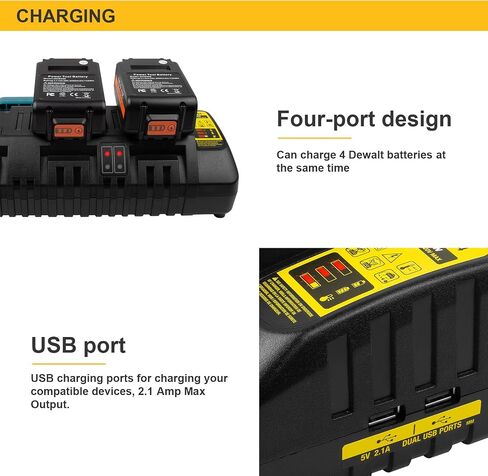 4-Port Battery Rapid Charger DCB104 for DEWALT 12V MAX, 20V MAX, and FLEXVOLT 20V/60V MAX Lithium ion Battery Charging Station (w/ 2 USB Ports) in Saudi Arabia