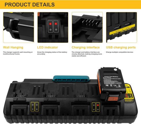 4-Port Battery Rapid Charger DCB104 for DEWALT 12V MAX, 20V MAX, and FLEXVOLT 20V/60V MAX Lithium ion Battery Charging Station (w/ 2 USB Ports) in Saudi Arabia