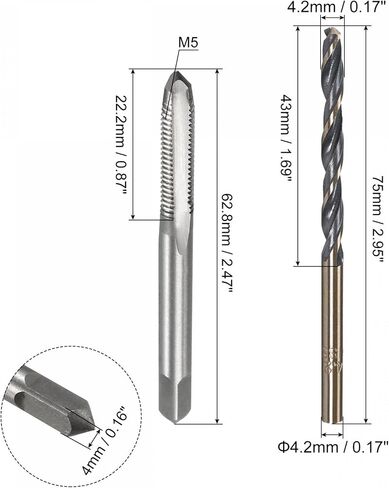 uxcell M5x 0.8mm Metric Tap and 4.2mm Straight Shank Twist Drill Bits Set High Speed Steel HSS 4341 Machine Screw Thread Tap Threading Tool in Saudi Arabia