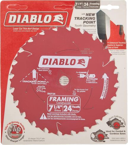 شفرة منشار مؤطرة من كربيد ATB D0724X Diablo مقاس 19 سم و24 سم مع عمود ماسي in Saudi Arabia