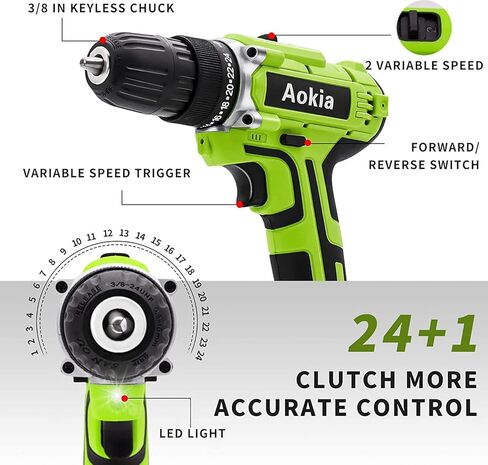 مجموعة مثقاب كهربائي لاسلكي من اوكيا: مجموعة ادوات مفك كهربائي 21 فولت 3/8 انش ظرف بدون مفتاح 1500 دورة في الدقيقة سرعة متغيرة للحفر على الحائط والخشب والمعدن 43 قطعة in Kuwait