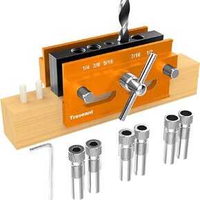 TRAVEANT Self Centering Dowel Jig Kit,Jig Drill Guide Bushings Set,Wood Working Tools Drill and Accessories,Dowel Jigs Woodworking Tools (Aluminum alloy)