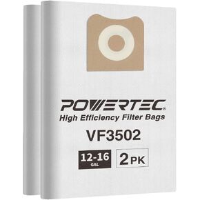 أكياس فلتر POWERTEC 75002 (2PK) للمكنسة الكهربائية الرطبة والجافة Ridgid VF3502 سعة 12-16 جالون in Kuwait