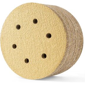 MIDO Professional Abrasive Sand Paper 40 Grit Sandpaper 6 Inch 6 Holes Hook and Loop Sanding Disc 50 Pack Sanding Discs Aluminum Oxide Sandpaper Orbital Sander Pads for Automotive and Woodworking