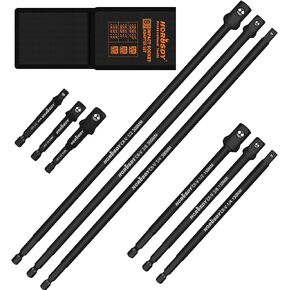 HORUSDY 9-Piece Impact Grade Power Drill Sockets Adapter Sets, 3-Inch 6-Inch and 12-Inch Hex Shank Impact Driver Socket Adapter, Socket to Drill Adapter 1/4" 3/8" 1/2" Impact Driver Adapter