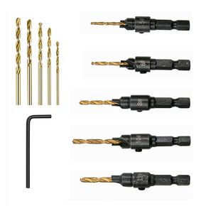 Onyehn 11pcs/Set Countersink Drill Kit Adjustable Center Drill Bit Carpentry Tools,5pcs Replacement Drill Bit Pilot Holes Hex Shank Screw Size #5#6#8#10#12 with Wrench in Saudi Arabia