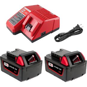 Chgdkjy 2PACKS M18 مجموعة أدوات البطارية والشاحن المتوافقة مع بطارية ميلووكي 18 فولت 48-11-1850 وشاحن البطارية 48-59-1812 in Kuwait